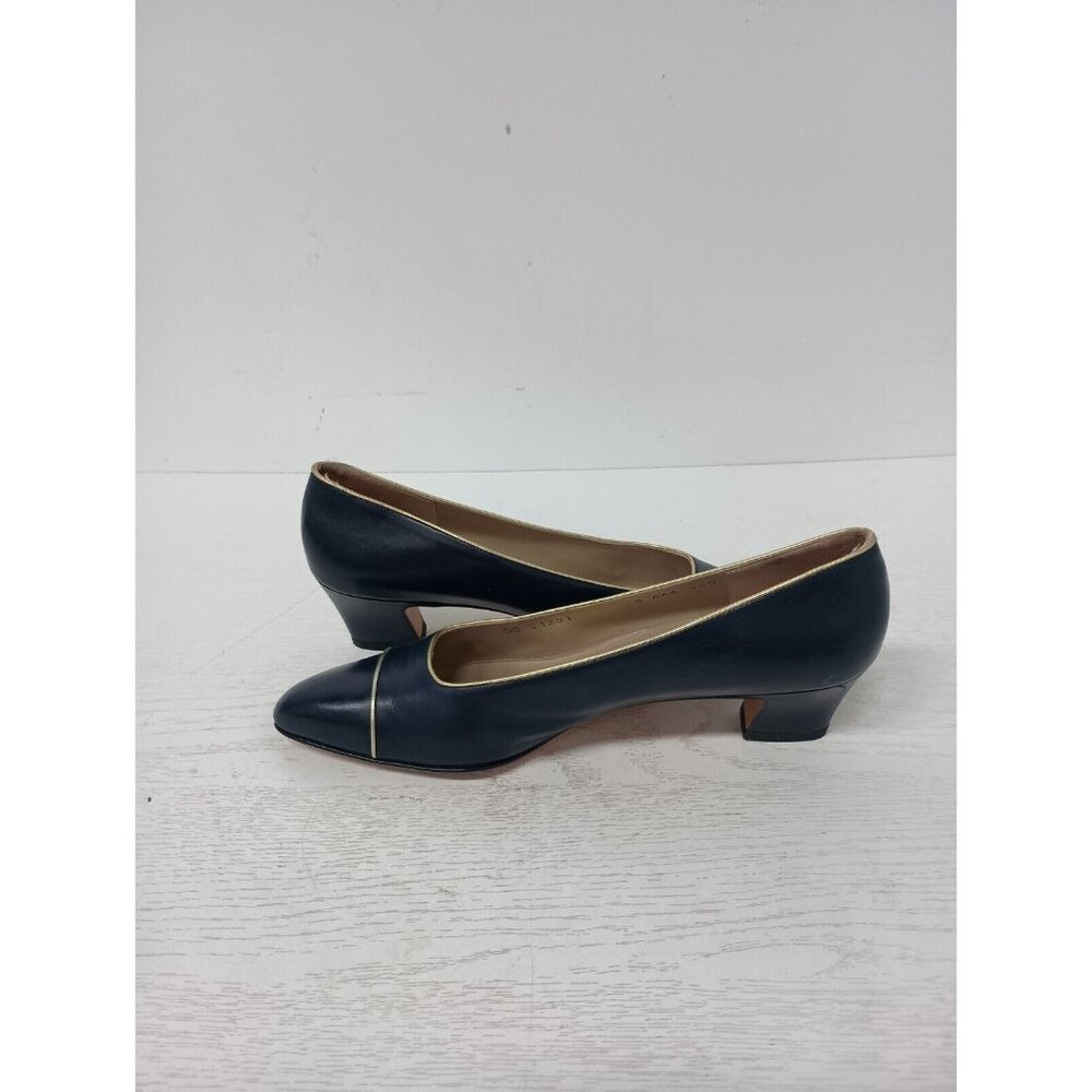 VTG Salvatore Ferragamo Womens Heels Sz 8 Navy Blue Leather Classic Pumps Shoes - Picture 9 of 11